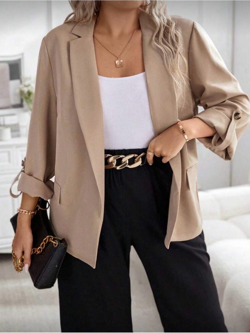 SHEIN Taupe Relaxed Blazer Jacket